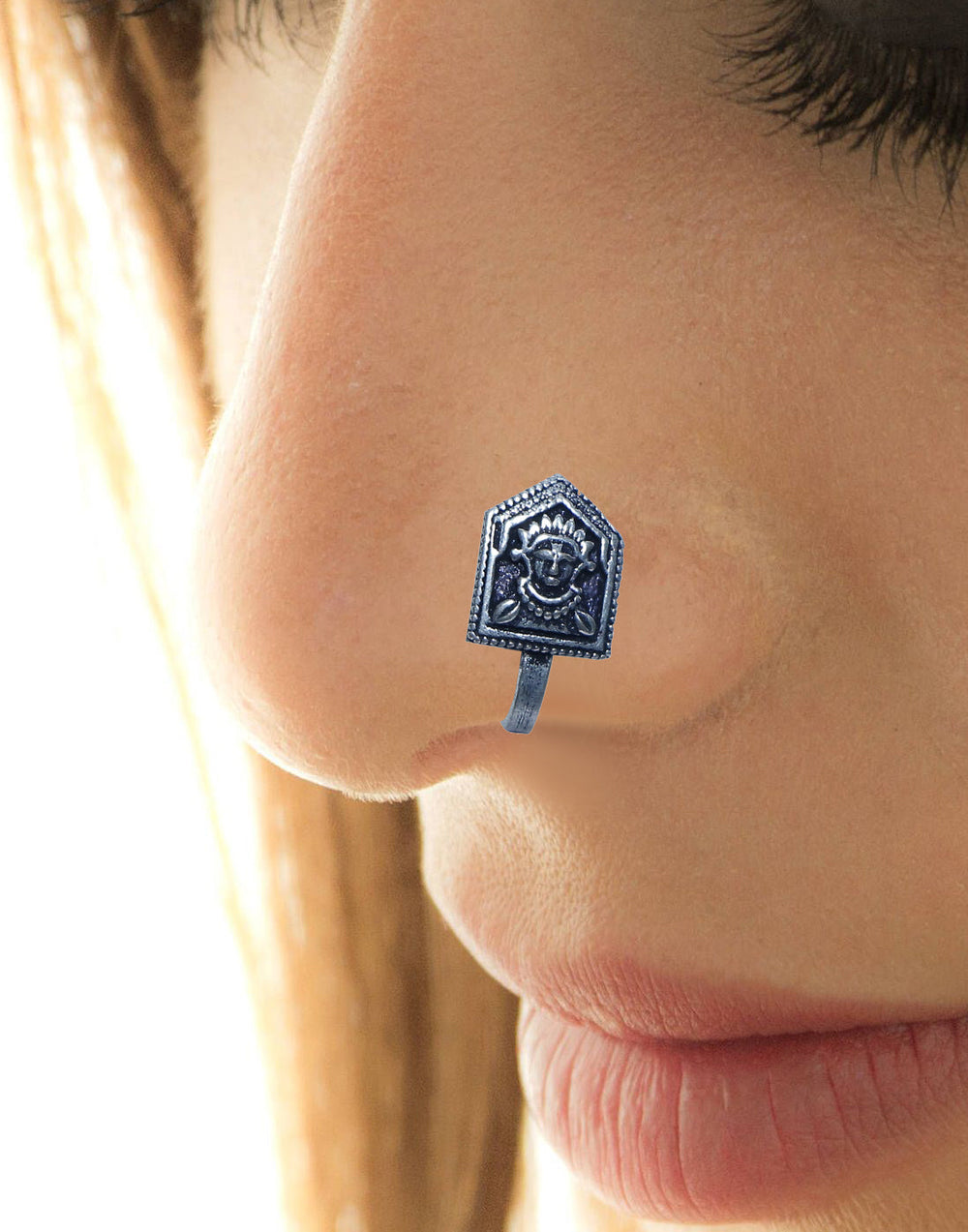 Goddess Kali Clip On Press On Nose Pin in Silver Alloy