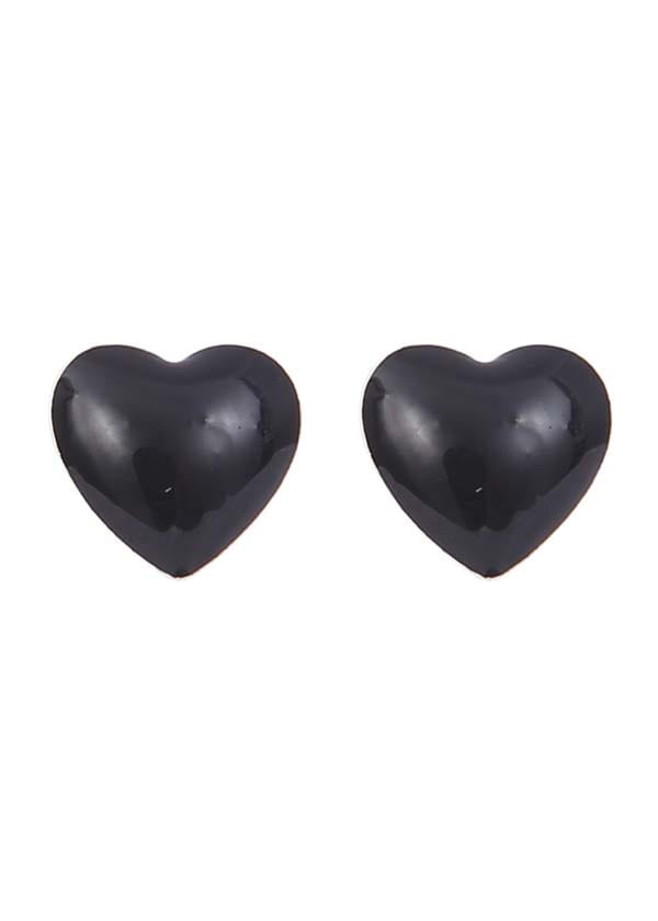 Black Heart Sterling Silver Cute and Elegant Enamel Studs - Studs
