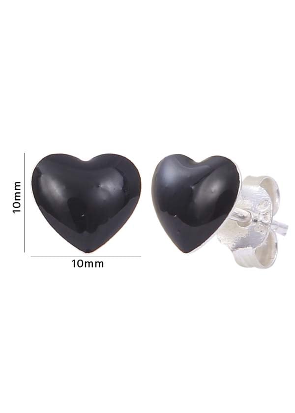 Black Heart Sterling Silver Cute and Elegant Enamel Studs - Studs