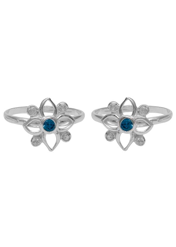 Blue Cubic Zirconia Toe Rings in 92.5 Sterling Silver - Toe Rings