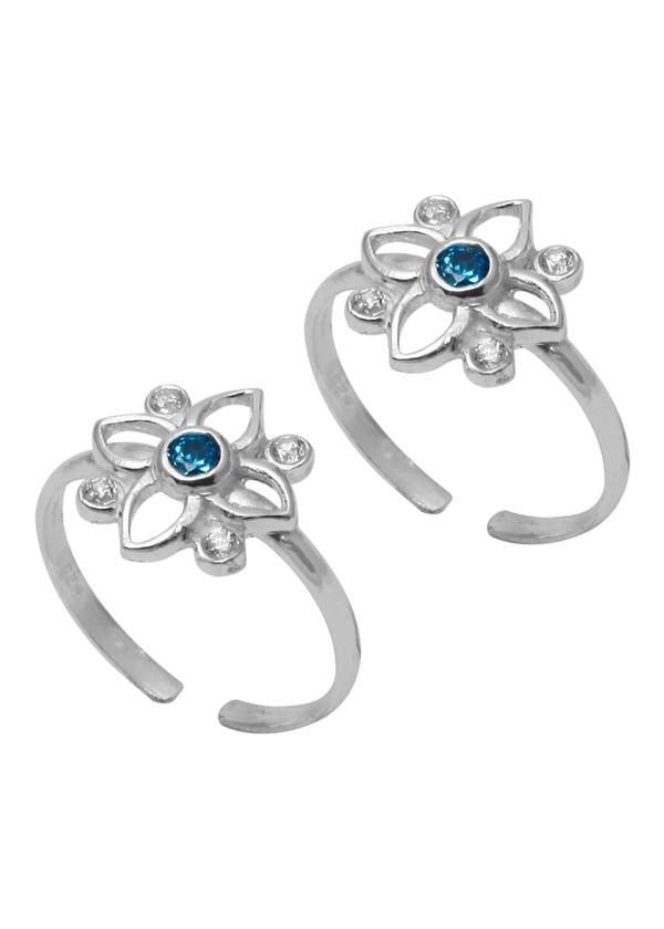 Blue Cubic Zirconia Toe Rings in 92.5 Sterling Silver - Toe Rings