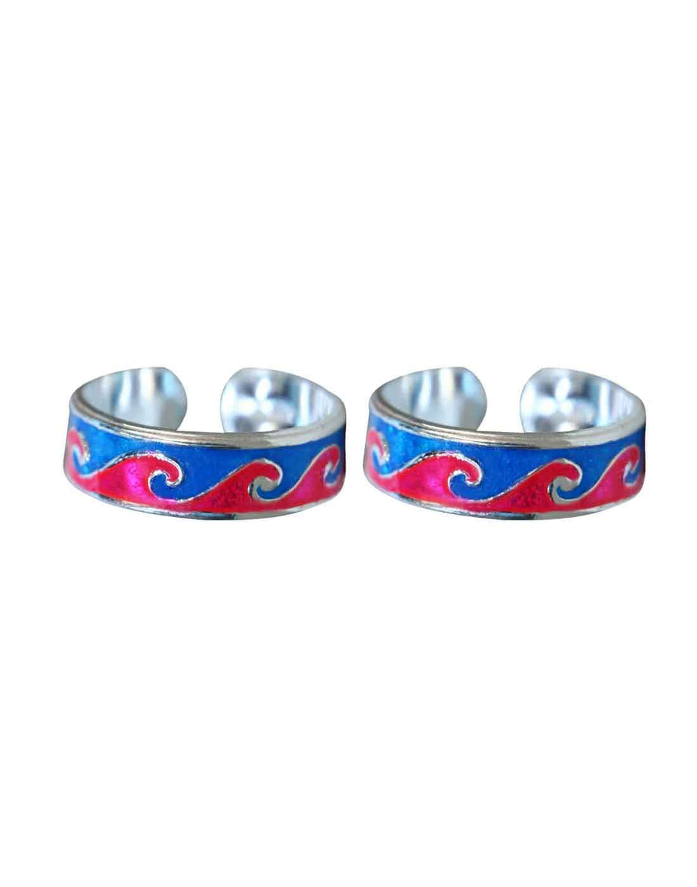 Colorful pair of Pink and Blue Enamel Toe Rings in 925 Silver - Toe Rings