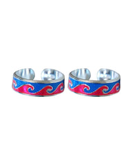 Colorful pair of Pink and Blue Enamel Toe Rings in 925 Silver - Toe Rings