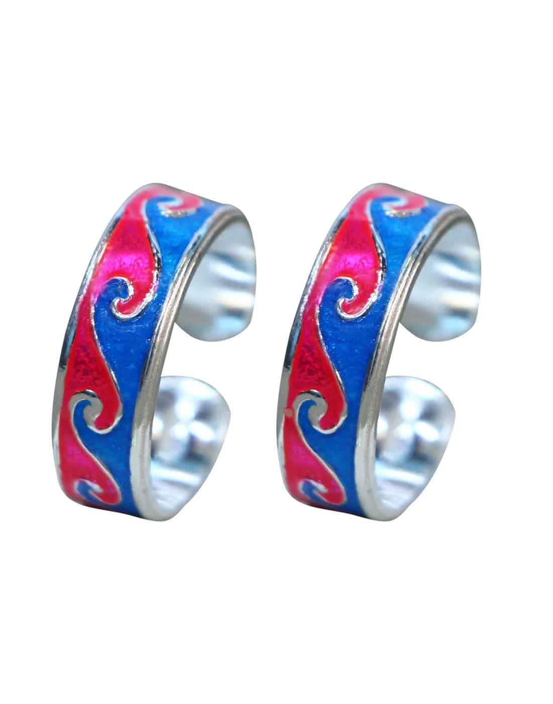 Colorful pair of Pink and Blue Enamel Toe Rings in 925 Silver - Toe Rings