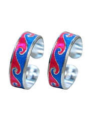 Colorful pair of Pink and Blue Enamel Toe Rings in 925 Silver - Toe Rings
