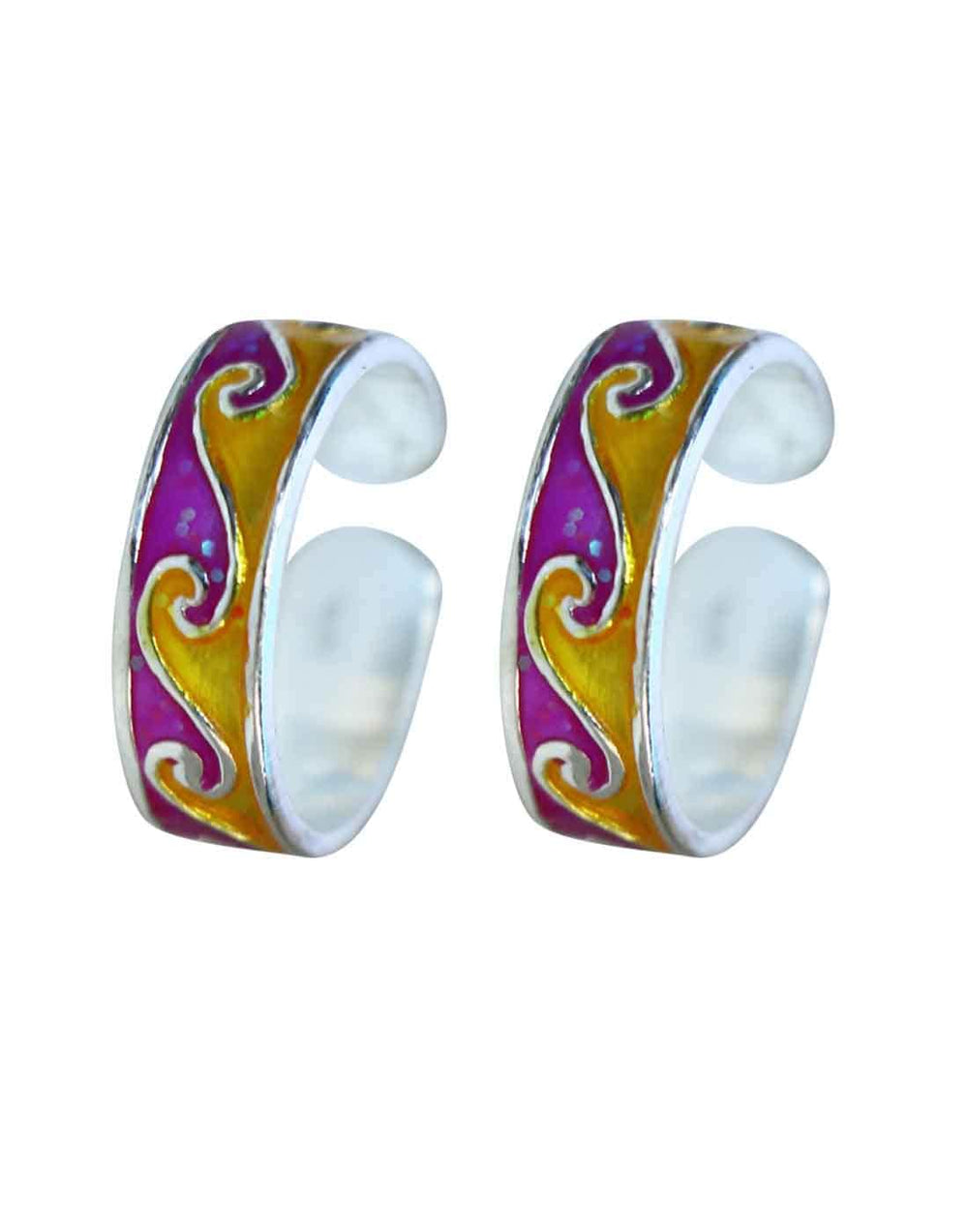 Colorful pair of Purple and Yellow Enamel Toe Rings in 925 Silver - Toe Rings