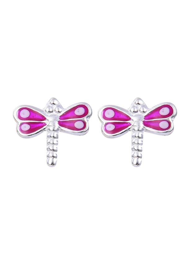 Cute and Beautiful Enamel Dragon Fly 925 Silver Studs Earrings - Studs
