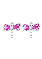 Cute and Beautiful Enamel Dragon Fly 925 Silver Studs Earrings - Studs