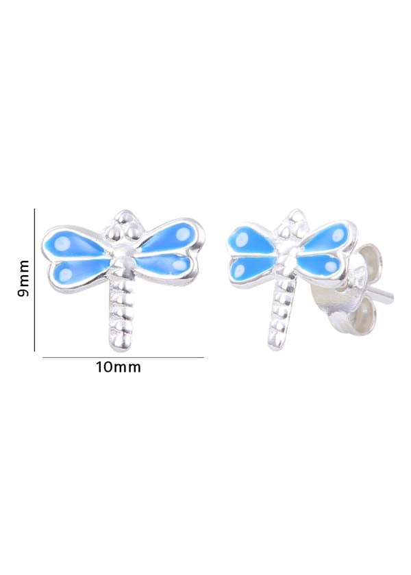 Cute and Beautiful Enamel Dragon Fly 925 Silver Studs Earrings - Studs