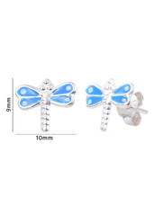 Cute and Beautiful Enamel Dragon Fly 925 Silver Studs Earrings - Studs