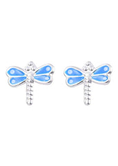 Cute and Beautiful Enamel Dragon Fly 925 Silver Studs Earrings - Studs