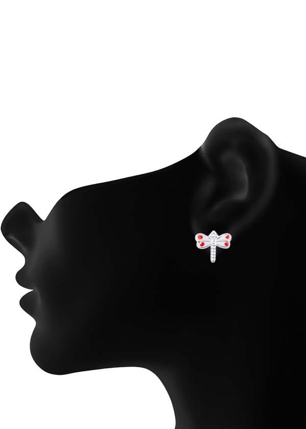 Cute and Beautiful Enamel Dragon Fly 925 Silver Studs Earrings - Studs