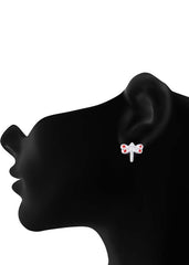 Cute and Beautiful Enamel Dragon Fly 925 Silver Studs Earrings - Studs