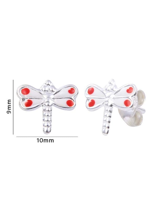 Cute and Beautiful Enamel Dragon Fly 925 Silver Studs Earrings - Studs