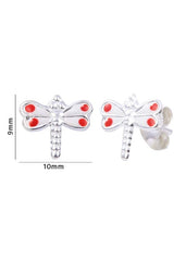 Cute and Beautiful Enamel Dragon Fly 925 Silver Studs Earrings - Studs