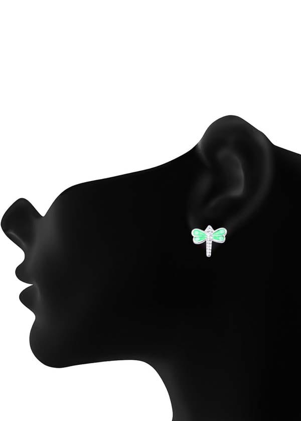 Cute and Beautiful Enamel Dragon Fly 925 Silver Studs Earrings - Studs