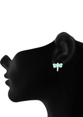Cute and Beautiful Enamel Dragon Fly 925 Silver Studs Earrings - Studs