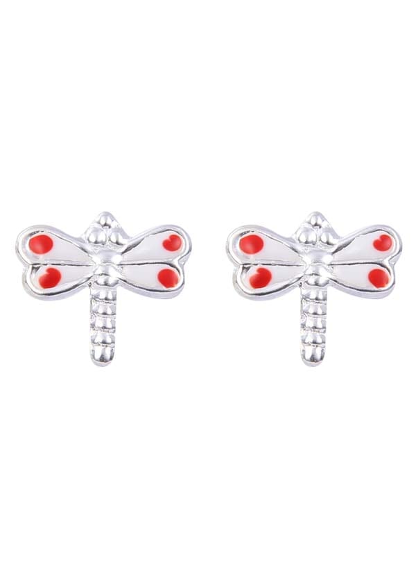 Cute and Beautiful Enamel Dragon Fly 925 Silver Studs Earrings - Studs