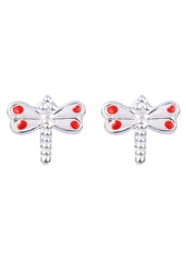 Cute and Beautiful Enamel Dragon Fly 925 Silver Studs Earrings - Studs