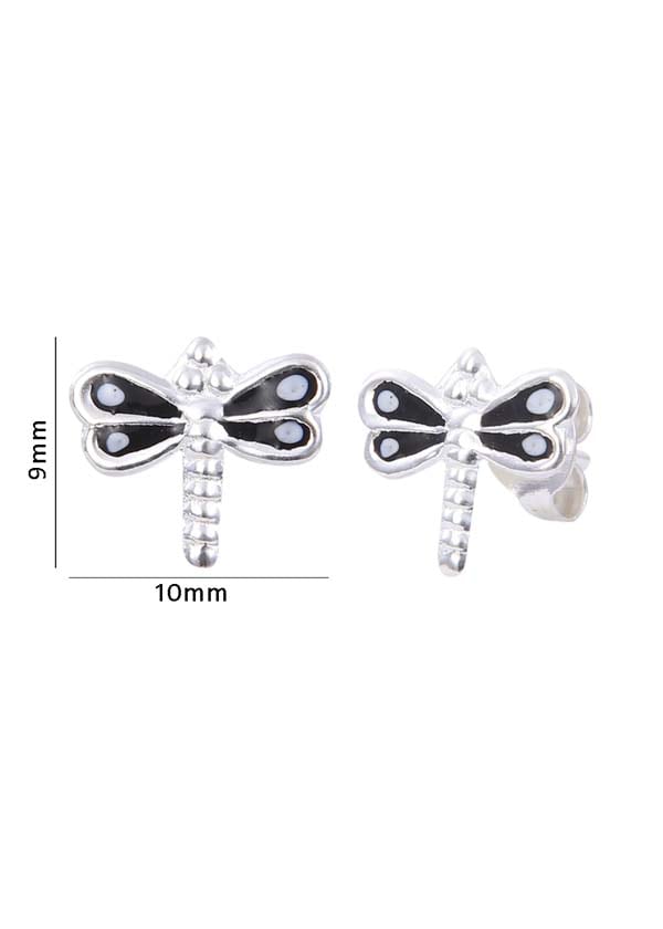 Cute and Beautiful Enamel Dragon Fly 925 Silver Studs Earrings - Studs
