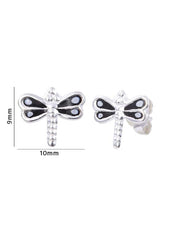 Cute and Beautiful Enamel Dragon Fly 925 Silver Studs Earrings - Studs