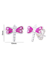 Cute and Beautiful Enamel Dragon Fly 925 Silver Studs Earrings - Studs
