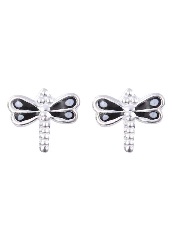 Cute and Beautiful Enamel Dragon Fly 925 Silver Studs Earrings - Studs