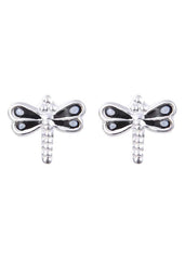 Cute and Beautiful Enamel Dragon Fly 925 Silver Studs Earrings - Studs