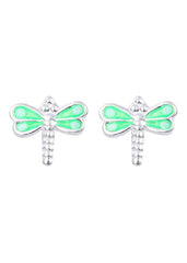 Cute and Beautiful Enamel Dragon Fly 925 Silver Studs Earrings - Studs