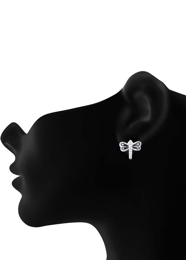 Cute and Beautiful Enamel Dragon Fly 925 Silver Studs Earrings - Studs
