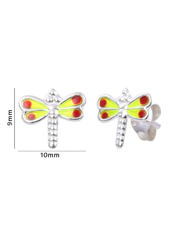 Cute and Beautiful Enamel Dragon Fly 925 Silver Studs Earrings - Studs