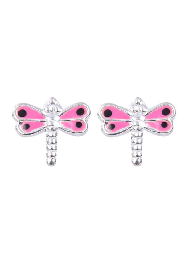 Cute and Beautiful Enamel Dragon Fly 925 Silver Studs Earrings - Studs