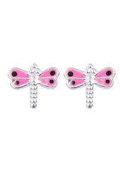 Cute and Beautiful Enamel Dragon Fly 925 Silver Studs Earrings - Studs