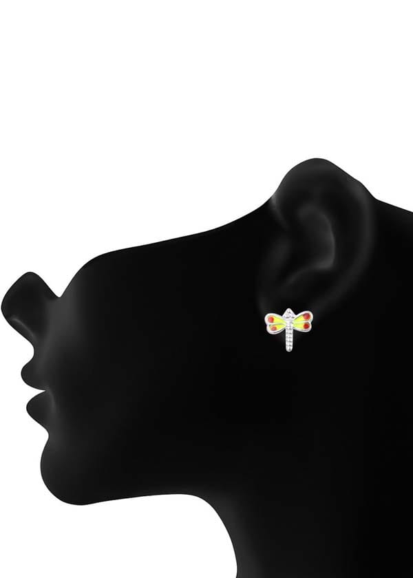 Cute and Beautiful Enamel Dragon Fly 925 Silver Studs Earrings - Studs