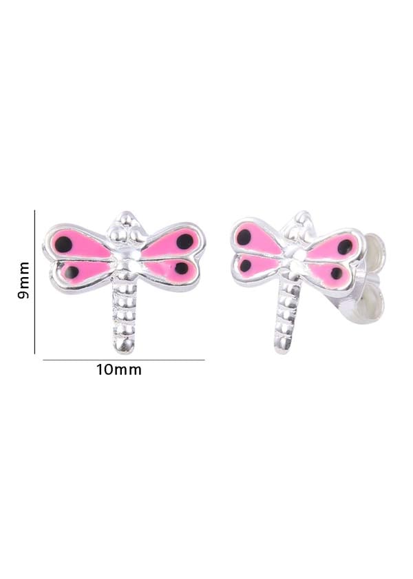 Cute and Beautiful Enamel Dragon Fly 925 Silver Studs Earrings - Studs