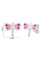 Cute and Beautiful Enamel Dragon Fly 925 Silver Studs Earrings - Studs