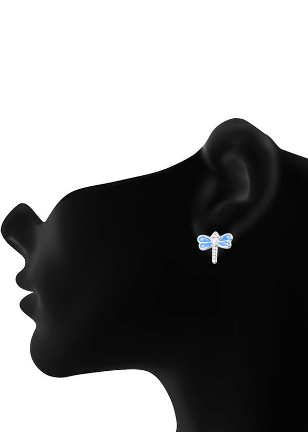 Cute and Beautiful Enamel Dragon Fly 925 Silver Studs Earrings - Studs