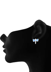 Cute and Beautiful Enamel Dragon Fly 925 Silver Studs Earrings - Studs