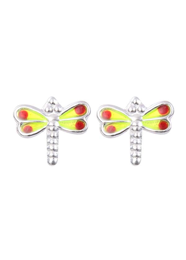 Cute and Beautiful Enamel Dragon Fly 925 Silver Studs Earrings - Studs