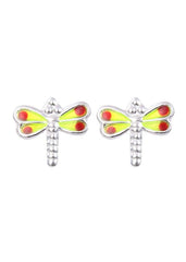 Cute and Beautiful Enamel Dragon Fly 925 Silver Studs Earrings - Studs
