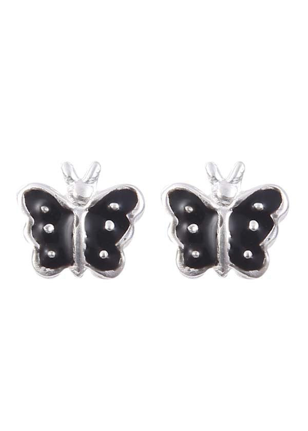 Cute and Elegant Black Enamel Small Butterfly Studs - Studs