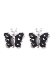 Cute and Elegant Black Enamel Small Butterfly Studs - Studs