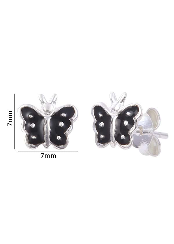 Cute and Elegant Black Enamel Small Butterfly Studs - Studs