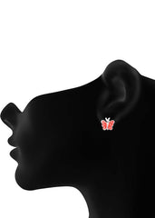 Cute and Elegant Orange Enamel Small Butterfly Studs Earrings - Studs
