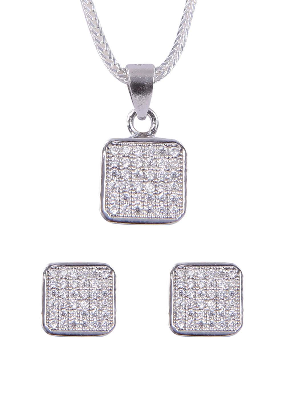 Designer 92.5 Sterling Silver CZ Pendant Set with Chain - Pendant Set
