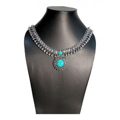 Designer Blue Turquoise Tribal Look Necklace - Necklace