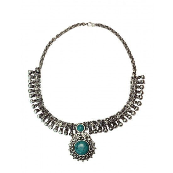 Designer Blue Turquoise Tribal Look Necklace - Necklace