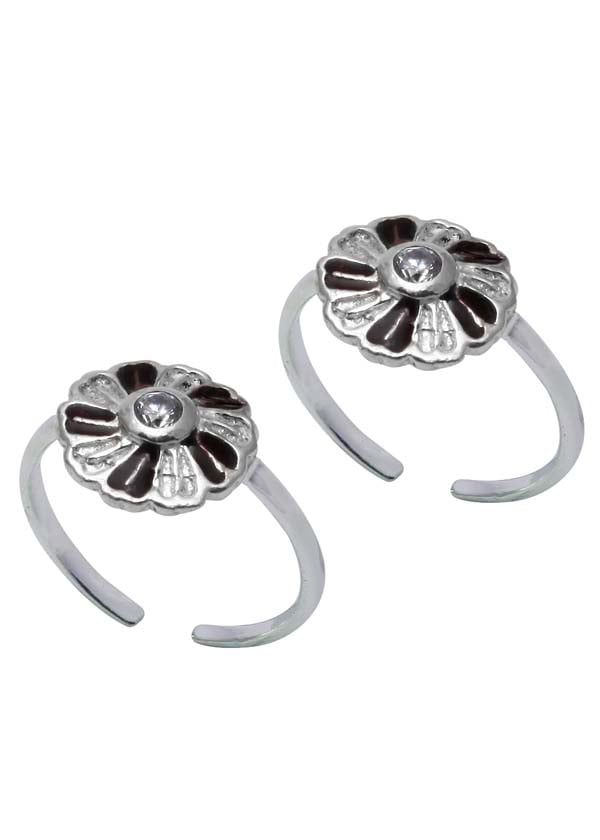 Designer Enamel and Cubic Zirconia Toe Rings in 92.5 Sterling Silver - Toe Rings