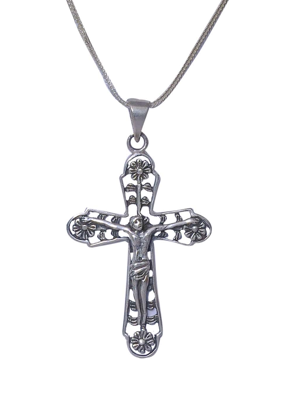 Designer holiest Cross with Jesus Christ 925 Silver Pendant with 18 inch Chain - Pendants