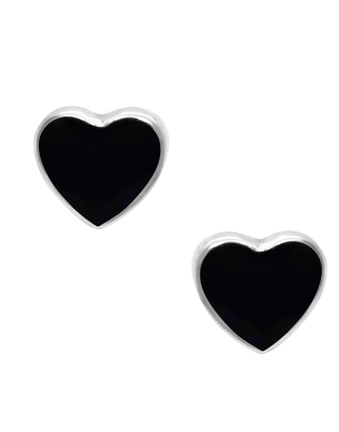 Designer Love Heart Black Studs in 92.5 Sterling Silver - Studs